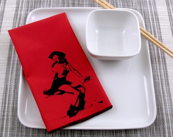 NAPKINS - soft cotton reusable cloth napkins with COWGIRL pinup girl print, many colors to choose from.