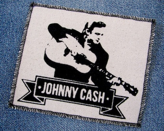 One Johnny Cash playing guitar canvas patch, finished edge, any color you choose, FREE SHIPPING USA