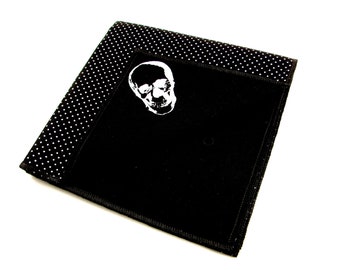 Skull Pocket Square - Black Cotton Reversible Handkerchief