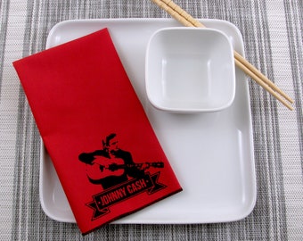 NAPKINS - soft cotton reusable cloth napkins with JOHNNY CASH print, many colors to choose from.
