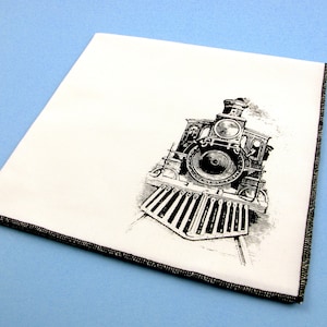 Handmade Cotton Handkerchief - Train print, Soft Durable Cool Cotton Hanky, Many Colors Too Choose From