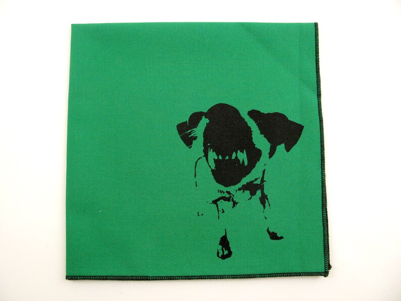 Handkerchief Mens cotton hanky with hand printed ANGRY DOG. Soft, washable, reusable, unique hankie. Many colors to choose from. image 2