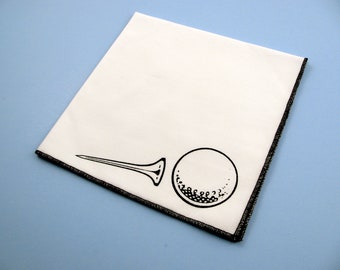 Handkerchief- Mens cotton hanky with hand printed GOLF BALL. Soft, eco friendly and unique. Many colors to choose from.