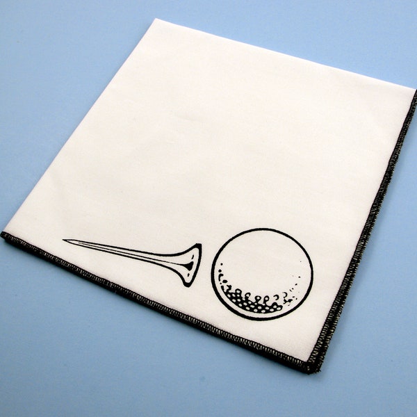 Handkerchief- Mens cotton hanky with hand printed GOLF BALL. Soft, eco friendly and unique. Many colors to choose from.