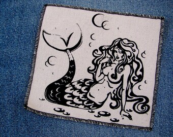 One mermaid sexy canvas patch, finished edge, any color you choose, FREE SHIPPING USA