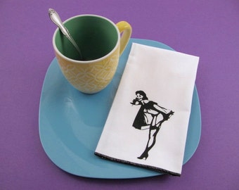 NAPKINS - soft cotton reusable cloth napkins with CHATTY PINUP print, many colors to choose from.