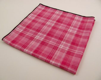SALE -PINK PLAID handkerchief with your choice of printed image - super soft cotton mens hanky - over one hundred prints to choose from
