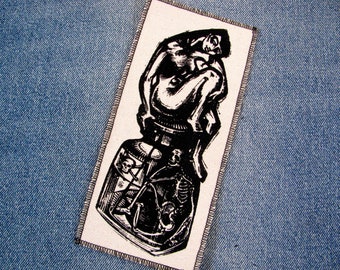 Skeleton in ink jar patch canvas patch, finished edge, any color you choose, FREE SHIPPING USA
