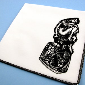 Handkerchief- Mens cotton hanky with hand printed JAR OF BONES. Soft, washable, reusable, weird hankie. Many colors to choose from.