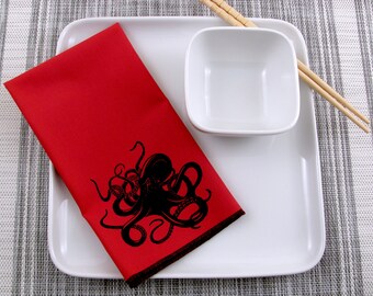 NAPKINS - soft cotton reusable cloth napkins with OCTOPUS print, many colors to choose from.