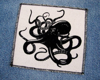 One octopus canvas patch, finished edge, any color you choose, FREE SHIPPING USA, messenger bag