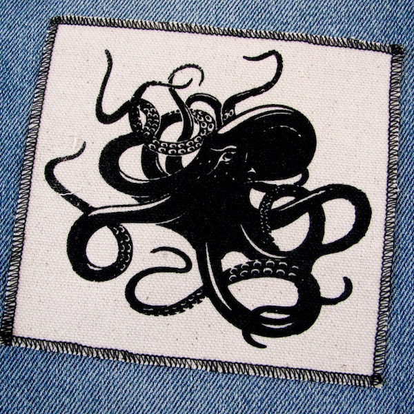 One octopus canvas patch, finished edge, any color you choose, FREE SHIPPING USA, messenger bag