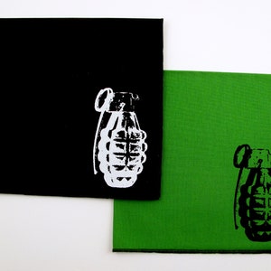 Handkerchief Mens cotton hanky with hand printed GRENADE. Soft, washable, reusable, bas ass hankie. Many colors to choose from. image 2