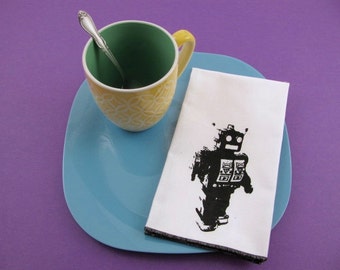 NAPKINS - soft cotton reusable cloth napkins with TOY ROBOT print, many colors to choose from.