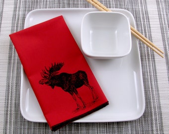 NAPKINS - soft cotton reusable cloth napkins with MOOSE print, many colors to choose from.
