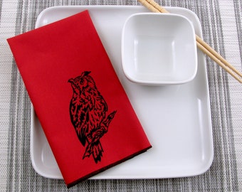 NAPKINS - soft cotton reusable cloth napkins with OWL print, many colors to choose from.