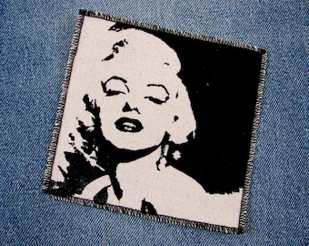 Handmade Marilyn Monroe Face Canvas Patch, finished edge, hand printed, many colors to choose from, FREE SHIPPING USA