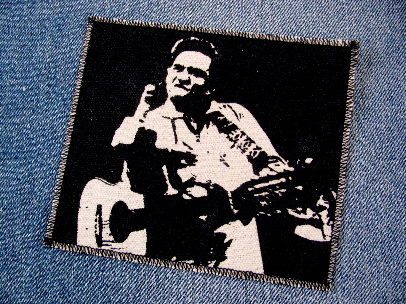One Johnny Cash finger canvas patch, finished edge, any color you choose, FREE SHIPPING USA