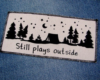 Camping Canvas Patch, finished edge, hand printed, many colors to choose from, FREE SHIPPING USA