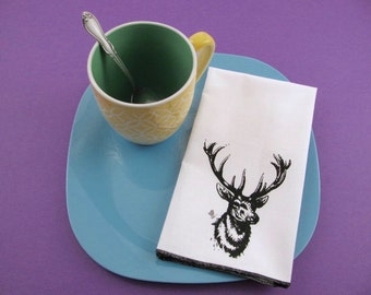 NAPKINS - soft cotton reusable cloth napkins with STAG DEER print, many colors to choose from.