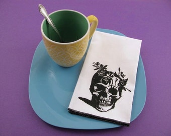 NAPKINS - soft cotton reusable cloth napkins with FLOWER SKULL print, many colors to choose from.