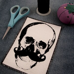 One cool mustache skull canvas patch, finished edge, any color you choose, FREE SHIPPING USA image 9