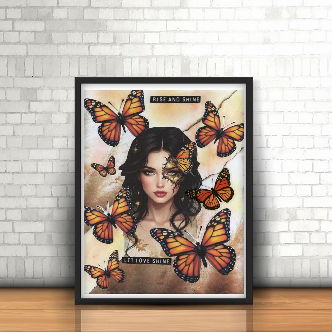 Butterfly Wall Art Printable – Monarch Butterfly Woman Digital Print ...
