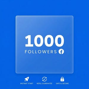 Può includere: Un grafico quadrato blu con il numero "1000" e la parola "FOLLOWERS" in testo bianco. Il logo "f" di Facebook è accanto a "FOLLOWERS". Sotto ci sono icone con le parole "INSTANT START", "REFILL GUARANTEE" e "SAFE & SECURE".