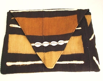 African Mudcloth Cowrie Sheel  Embellished Tablet Sleeve/Clutch Purse