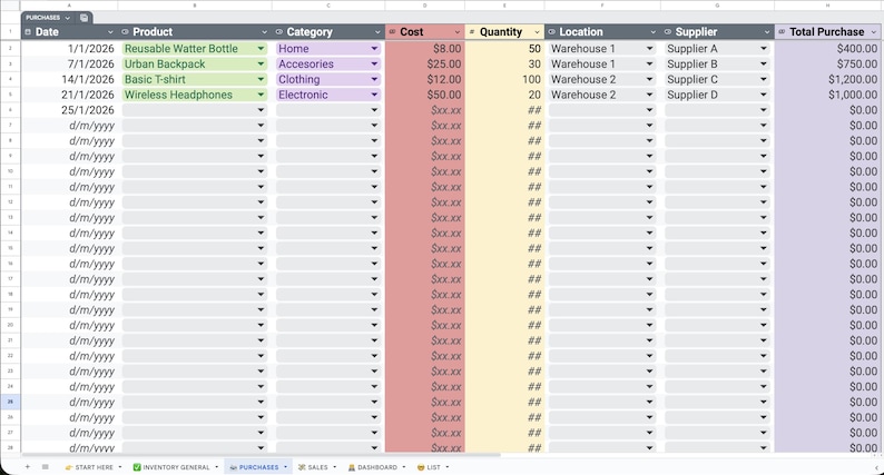 Inventory Management Template for Small Business | Google Sheets Stock ...
