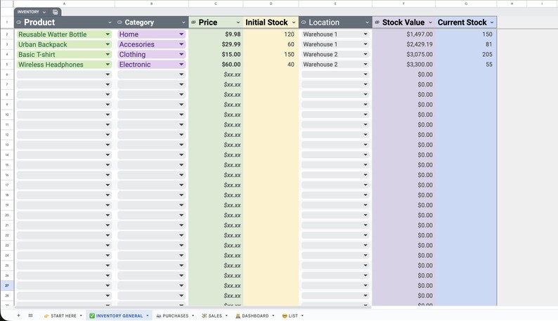 Small Business Inventory Tracker | Google Sheets Template (instant ...