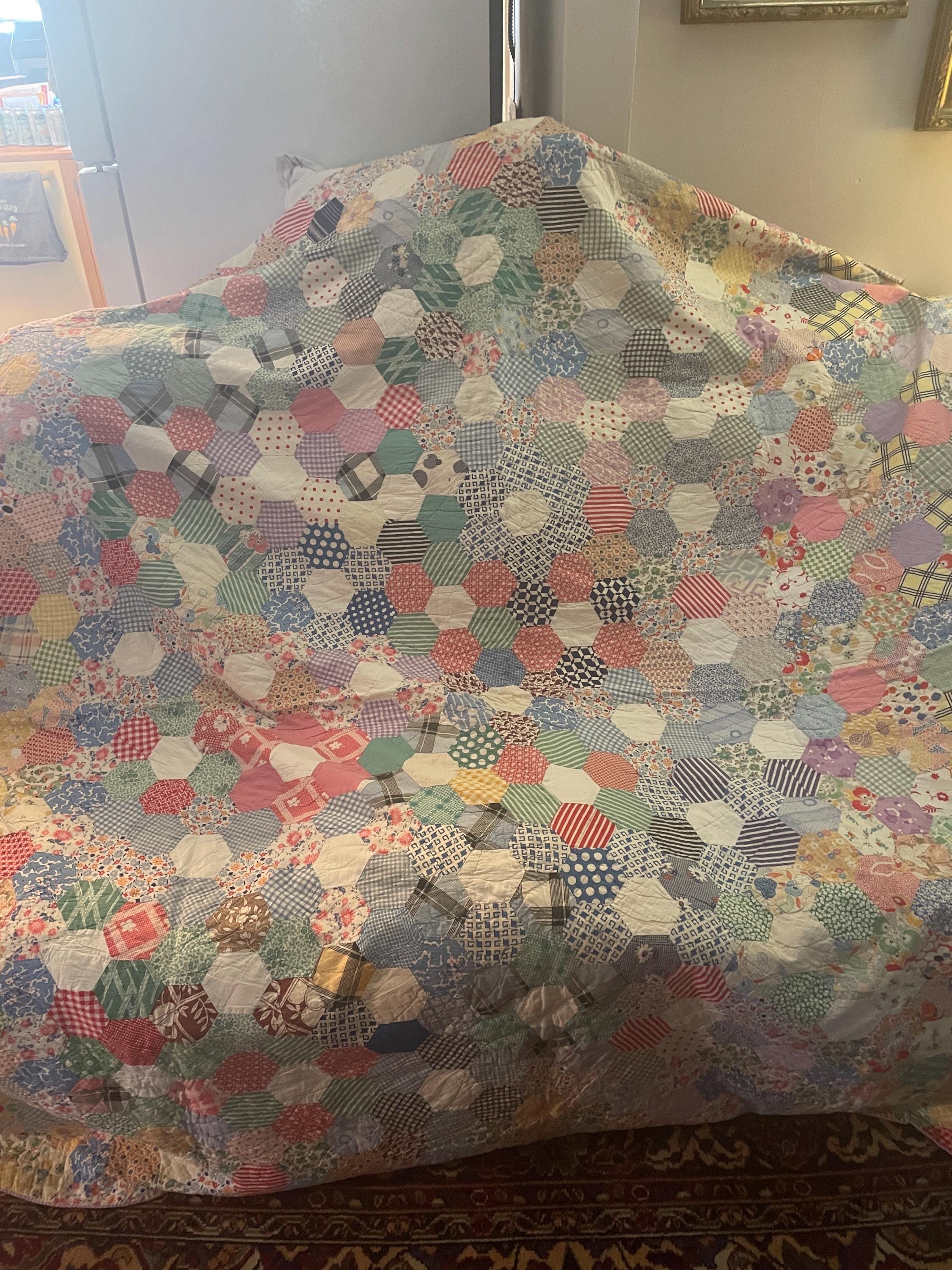 Antique quilt grandmothers flower garden - Etsy 日本
