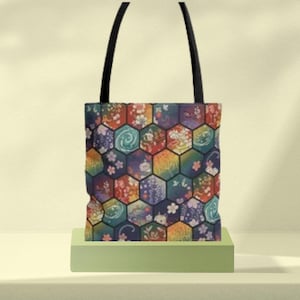 Japanese Style All Over Print Tote Bag, Cultural Pattern Canvas Shopper, Asian Art Eco Tote, Unique Everyday Carry And Japan Inspired Gift