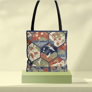 Japanese Aesthetic All Over Print Tote Bag, Asian Art Canvas Shopper, Colorful Cultural Pattern Eco Bag, Unique Japan Inspired Everyday Gift