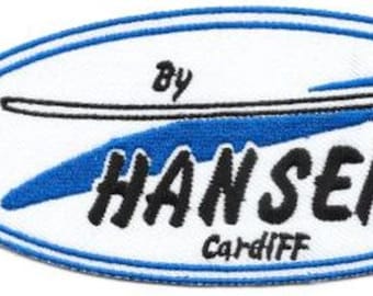 Toppa promozionale di Surfing California Hansen Surfboards fondata nel 1961 a Cardiff, CA