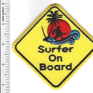 Surfing Surfer On Board Road Sign Style Patch