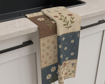 Vintage Inspired Patchwork Floral Microfiber Tea Towel | Cottage Core Kitchen