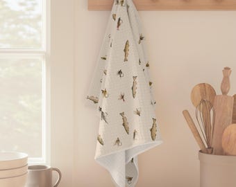 Montana Trout Kitchen Towel Rocky Mountain Fly Fishing Decor Cream Dish Towel River Lodge Cabin Decor Fisherman Gift