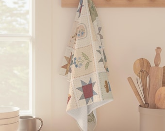 Paño de cocina de microfibra estilo patchwork Cottage Core / Toalla de cocina de inspiración vintage