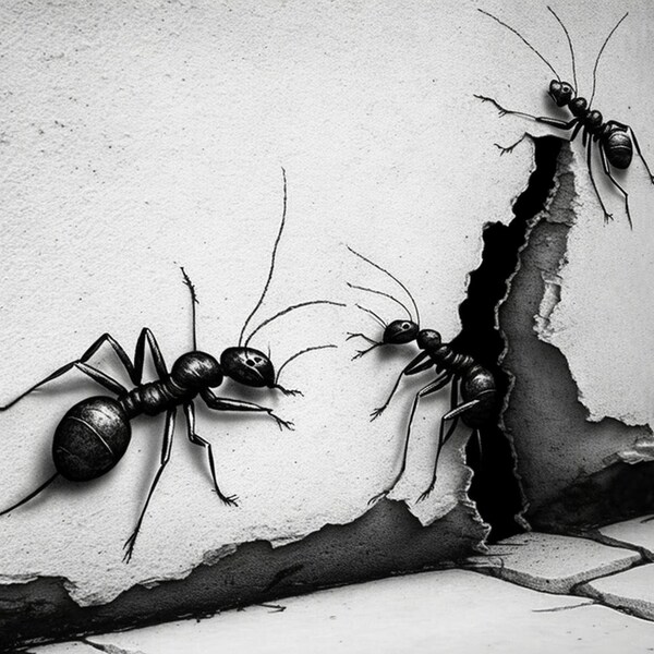 Ants Crack in the Wall Black and White Aspect 4:3 High Quality 11MB Size Print clear up to 24"x36"