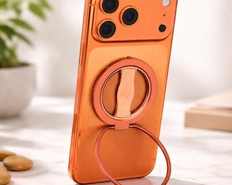Orange Rotating Phone Ring Stand | 360 Swivel Kickstand, Slim Grip Holder