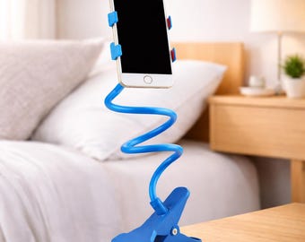 Gooseneck Blue Phone Holder, Bedside Desk Clamp, Hands-Free Mount