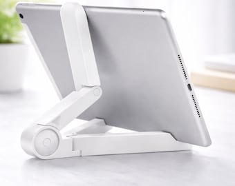 White Adjustable Phone Tablet Stand | Foldable Desk Dock, Travel Friendly