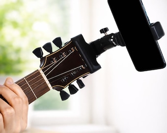 Guitar Headstock Phone Holder Mount for Musicians | 360 rotation | Strong clamp grip | Record lessons and practice | Fits most smartphones