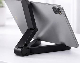 Foldable Tablet Black Stand, 180 Rotating Desk/Travel Holder