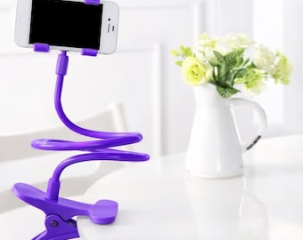 Gooseneck Purple Phone Holder, Bedside Desk Clamp, Hands-Free Mount