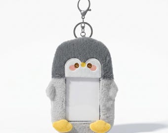 Plush Penguin Card Holder Keychain | Kawaii Animal ID Badge Clip Accessory