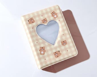 Cute Photo Album 3 Inch | Heart Shaped Picture Storage Case | Kawaii Bear Design Card Holder | Kpop Photocard Organizer | Desk Gift for Her