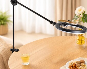 Adjustable Overhead Phone Mount, Long Arm Desk Stand for Filming