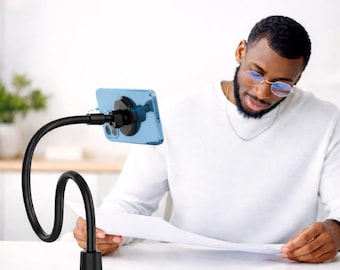 MagSafe Phone Holder, Adjustable Gooseneck Desk Clamp, Hands-Free iPhone Mount